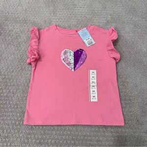 Cat & Jack Girls Valentine Sequin Heart Top | Size XS (4/5) NWT
